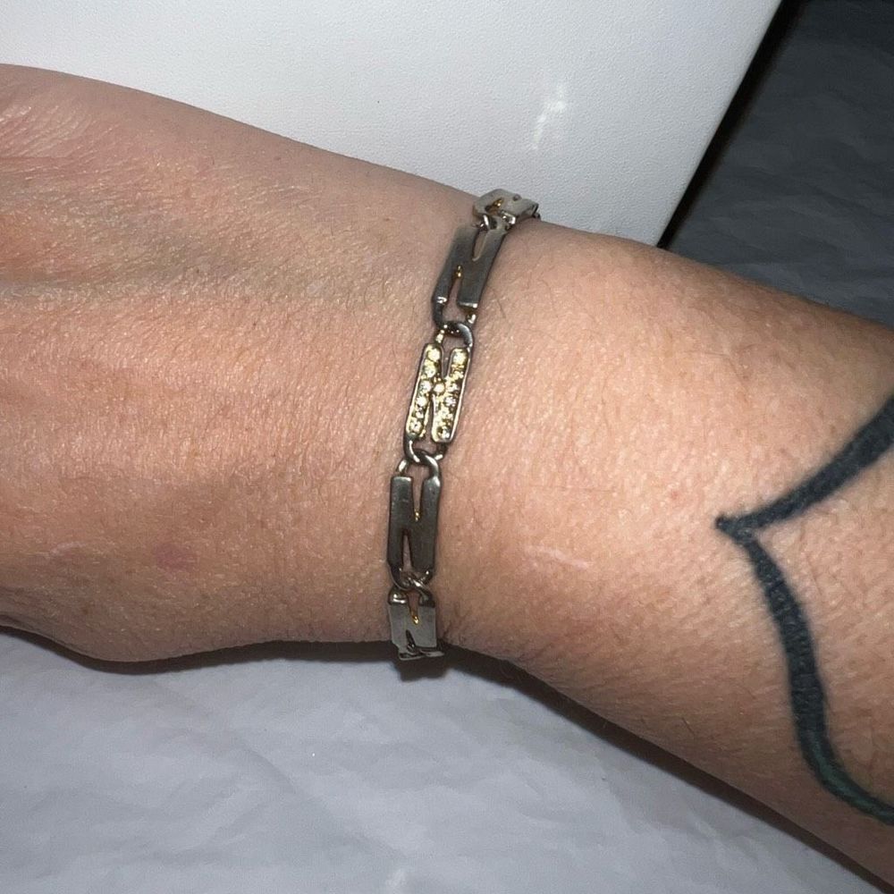 Vintage Silver Tone and Rhinestone‎ Z Shape Link Bracelet